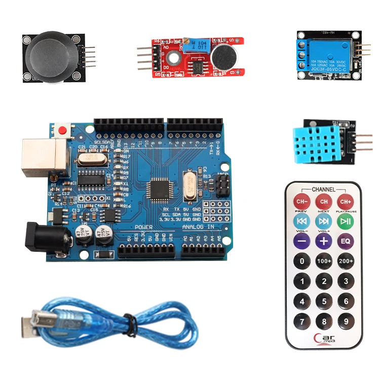 Tscinbuny ZYA0002 Starter Kit with 328 Open-Source Development Board – DIY Programmable Robot & Electronics Education Kit for STEM Projects