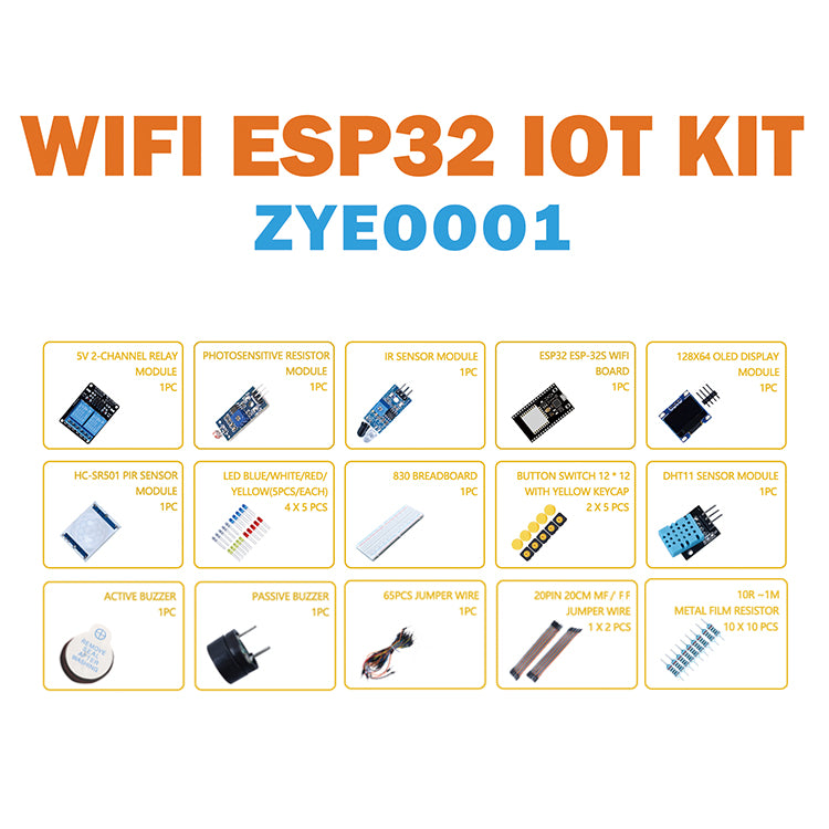 Tscinbuny ZYE0001 Starter Kit with ESP32 ESP-32S Board – Wi-Fi IoT Programming Kit for DIY Electronics & STEM Education