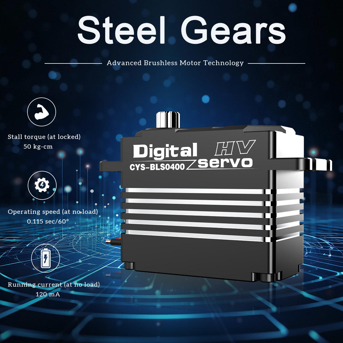 Large Torque CYS-BLS3800 380KG High Torque Brushless Waterproof Servo Steel Gear 12V Battery-Powered RC Car Parts Full Metal Case Metal Motor