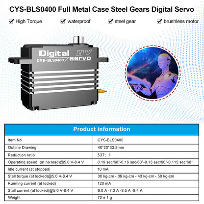 Large Torque CYS-BLS3800 380KG High Torque Brushless Waterproof Servo Steel Gear 12V Battery-Powered RC Car Parts Full Metal Case Metal Motor
