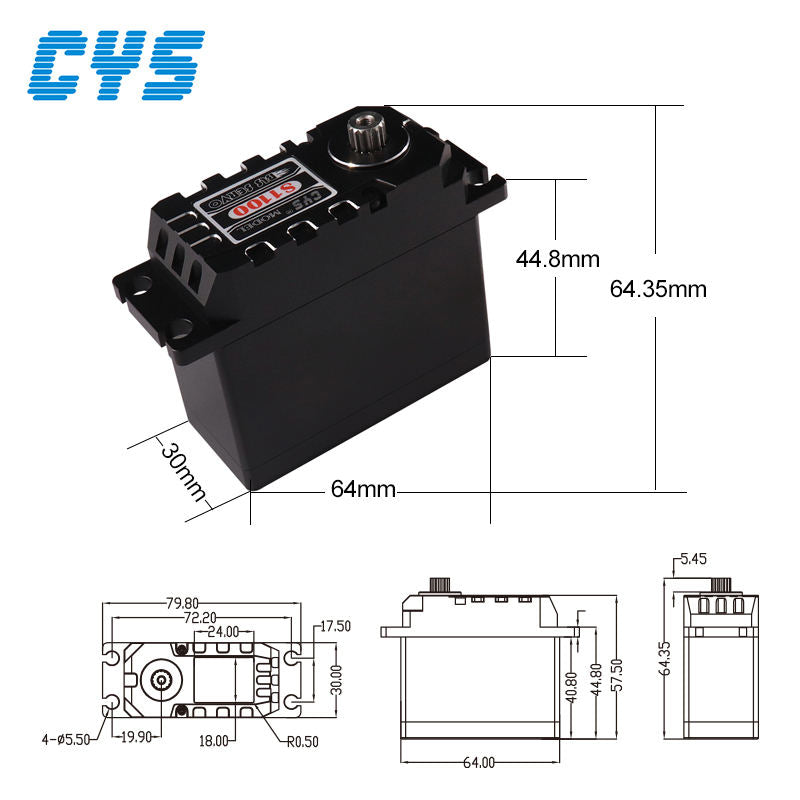 large torque  CYS-BLS1100-02 High Torque 110 Kg.cm HV Brushless Motor Waterproof Digital RC Servo with Steel Gear for 1:5 Racing Car