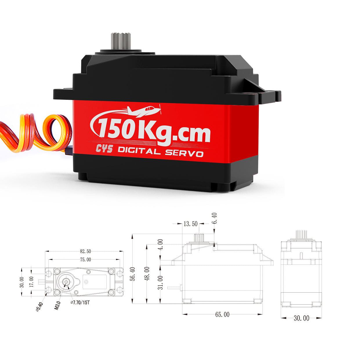 High torque industrial servo CYS-BLS1500 Factory 1/10 Aluminum Remote Control Brushless RC Boat High Safety Digital Servo 150KG Torque Metal-Rotor Parts
