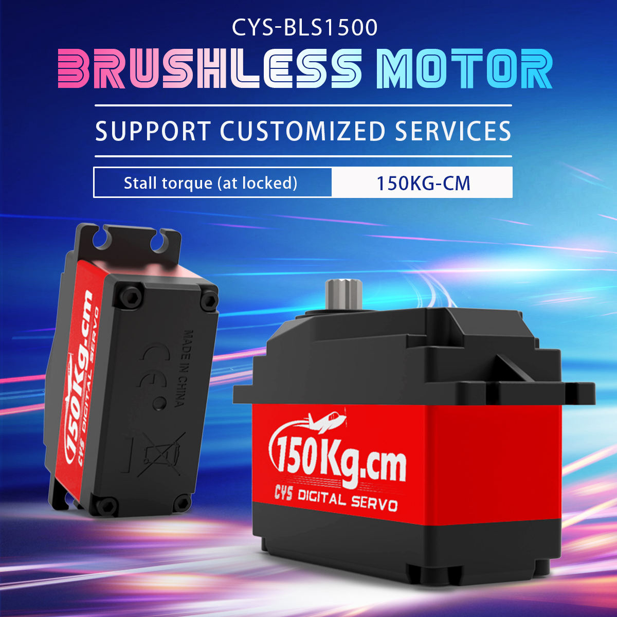 High torque industrial servo CYS-BLS1500 Factory 1/10 Aluminum Remote Control Brushless RC Boat High Safety Digital Servo 150KG Torque Metal-Rotor Parts