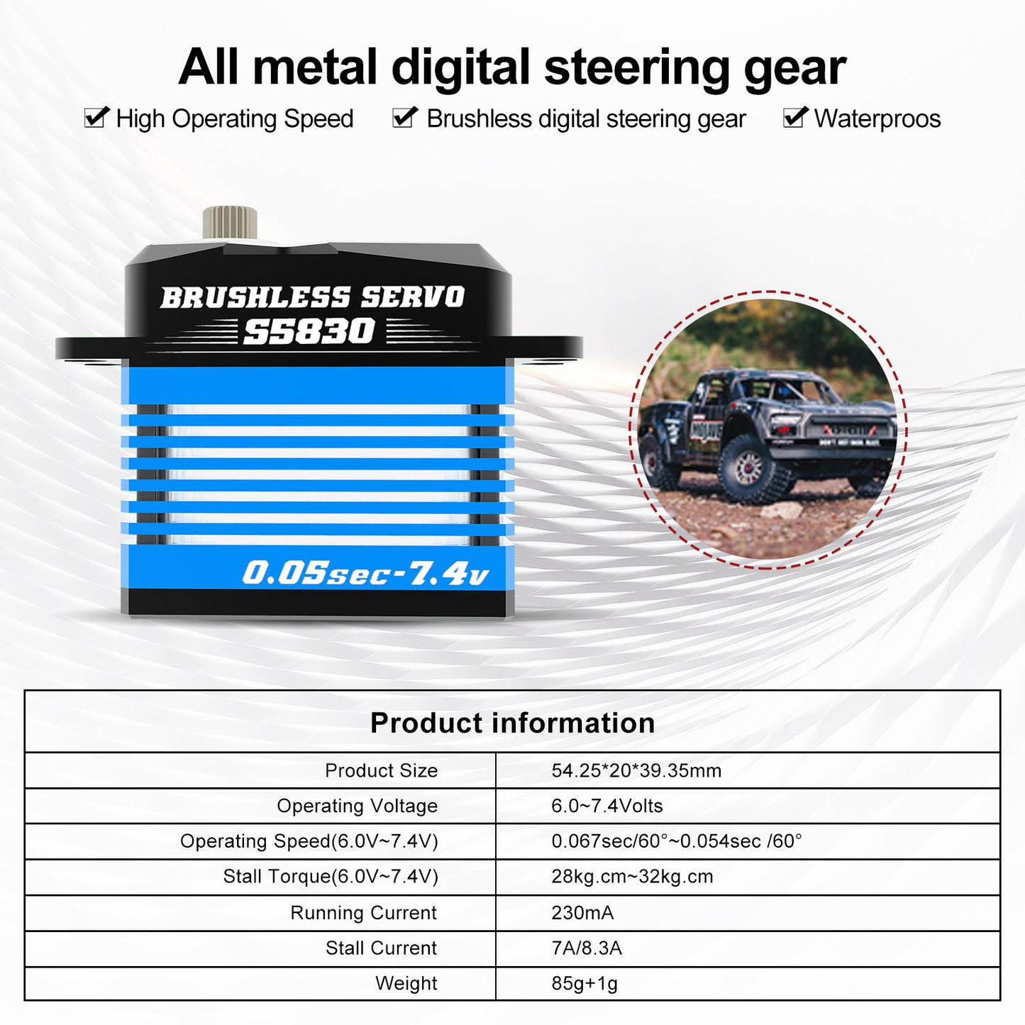 large torque CYS-BLS5830-03 30kg Hv High Torque Servo Metal Gear Brushless Motor Digital Servo for Rc 1/10 Car 750 Helicopter