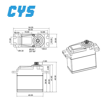 large torque CYS-BLS9120 20kg Torque 0.11sec Speed Standard Waterproof Digital Brushless Servo with Steel Gear for 1/10 Remote Control Plane Car Model