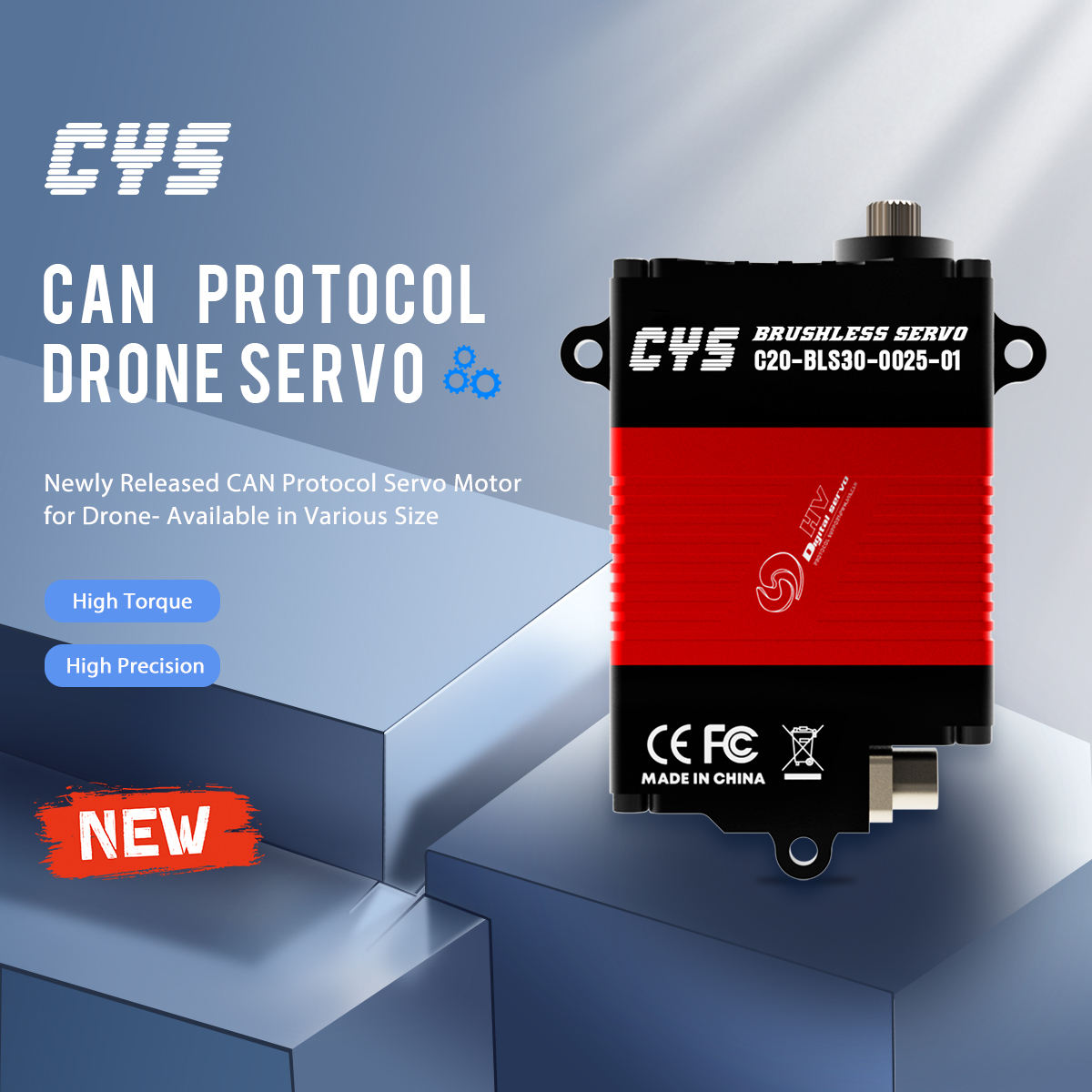 CAN bus high-torque servo CYS-C20 65KG Full Metal Case Brushless Motor Servo with CAN Protocol Waterproof Steel Gear Bus for Drones RC Parts & Accs