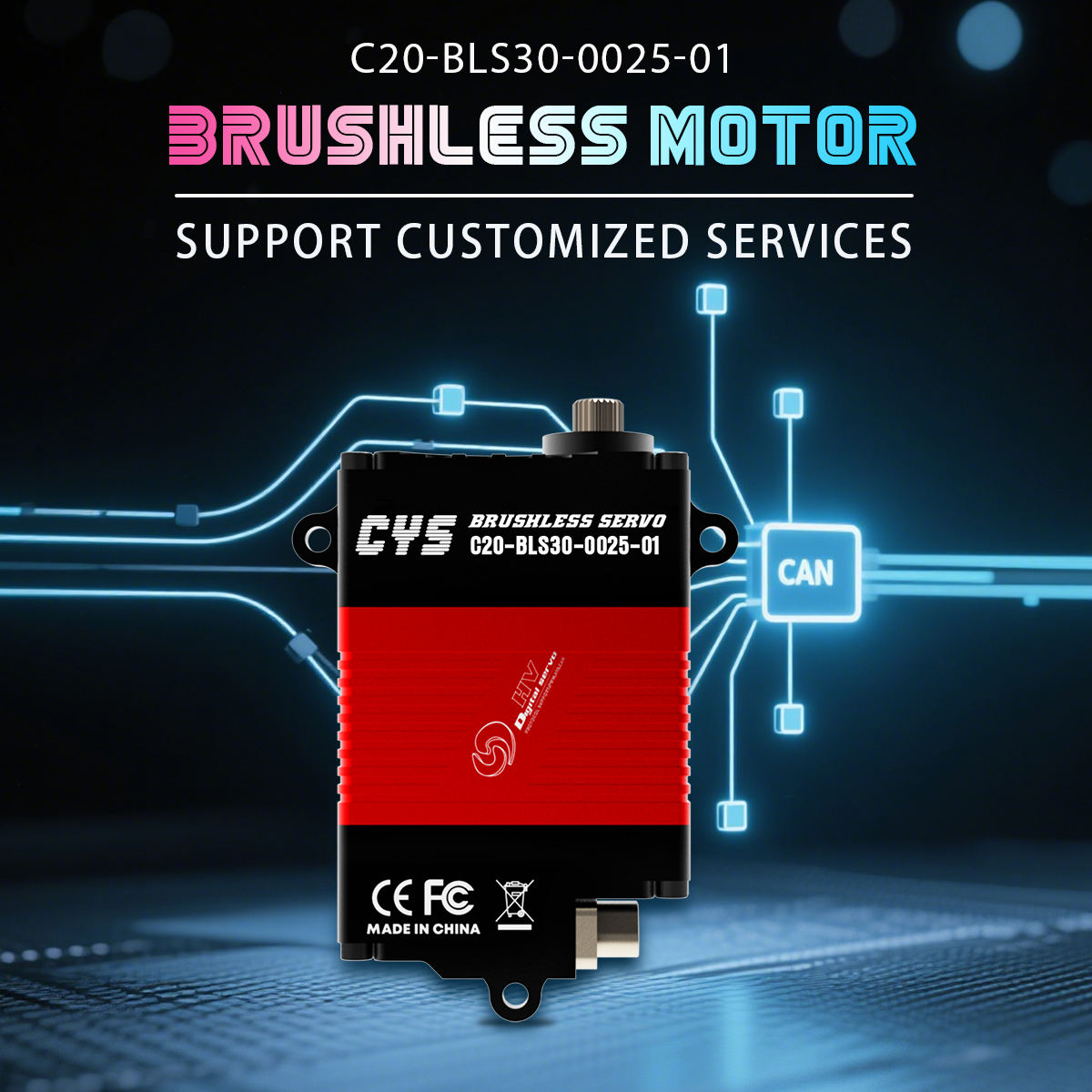 CAN bus high-torque servo CYS-C20 65KG Full Metal Case Brushless Motor Servo with CAN Protocol Waterproof Steel Gear Bus for Drones RC Parts & Accs