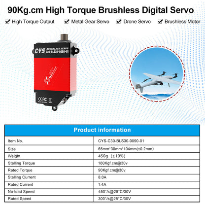 CAN bus high-torque servo CYS-C20-BLS30-0025 Can Protocol Brushless Metal Gear Digital 65kg Torque Servo for Drone