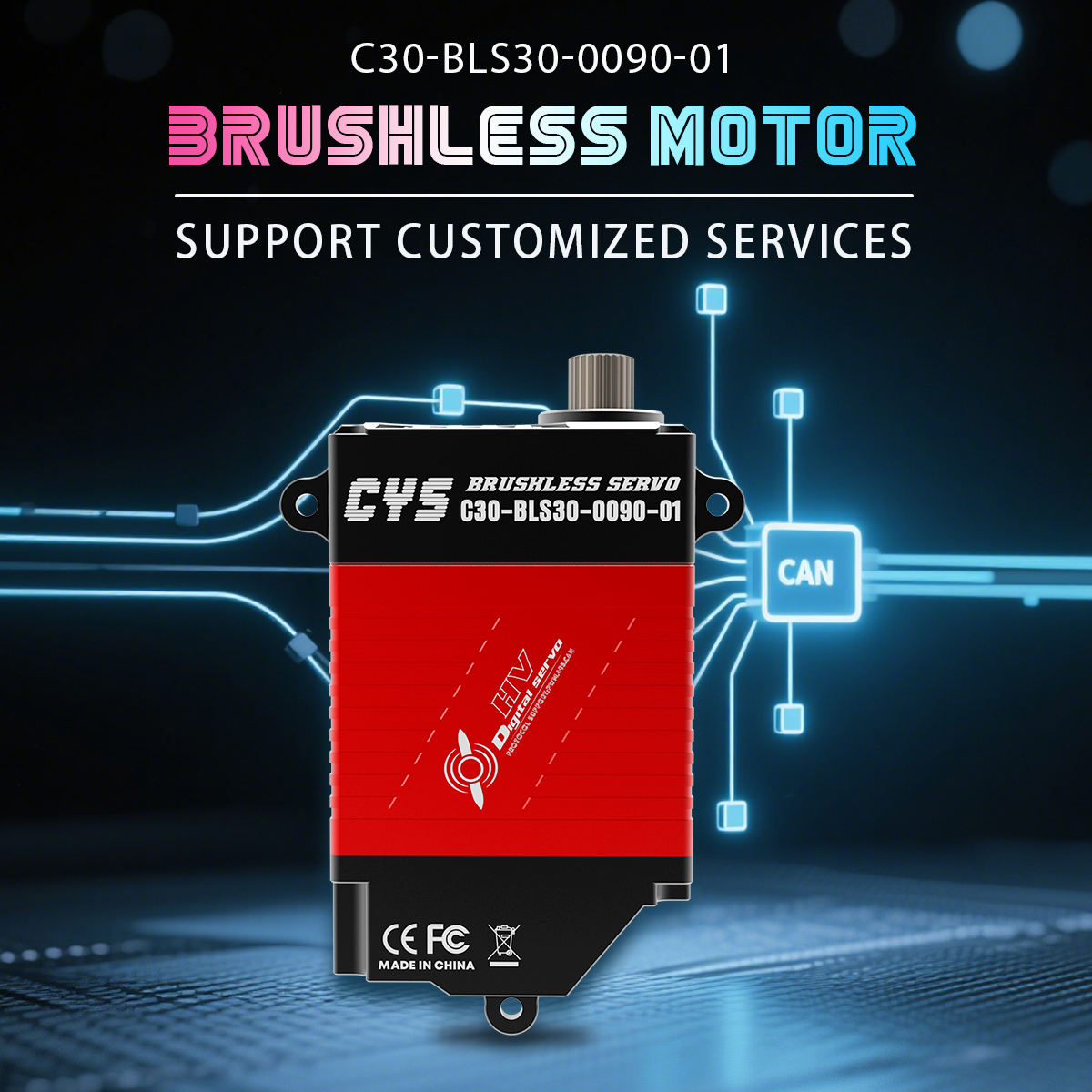 CAN bus high-torque servo CYS-C30 180KG Full Metal Case Brushless Motor Servo with CAN Protocol Waterproof Steel Gear Car for Drones RC Plane and Accs