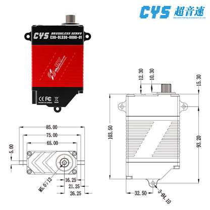 CAN bus high-torque servo CYS-C30 180KG Full Metal Case Brushless Motor Servo with CAN Protocol Waterproof Steel Gear Car for Drones RC Plane and Accs
