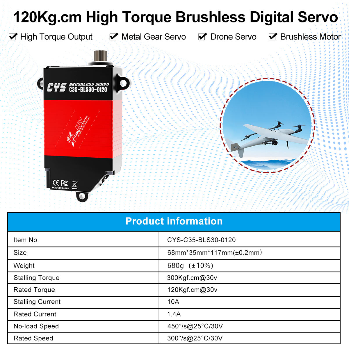 CAN bus high-torque servo CYS-C35 300KG Full Metal Case Brushless Motor Servo with CAN Protocol Waterproof Steel Gear Bus for Drones RC Parts & Accs