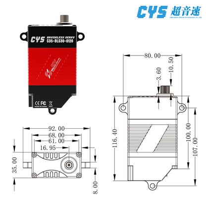 CAN bus high-torque servo CYS-C35 300KG Full Metal Case Brushless Motor Servo with CAN Protocol Waterproof Steel Gear Bus for Drones RC Parts & Accs