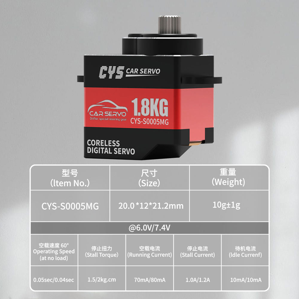 Micro Servo CYS-S0005MG Fast Speed 2kg Coreless Motor Micro Digital Full Aluminum Case Servo for RC Mini Car