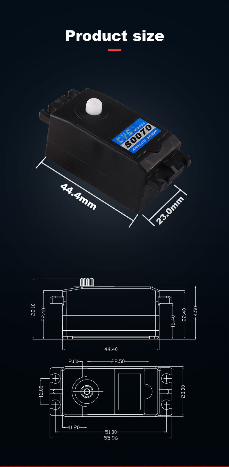 RC Car Servo CYS-S0070 China Manufacturer Sale Low Price High Speed 7.5kg Stall Torque Iron Core Low Profile Servo for Landing Gear Robots CYS-S0070