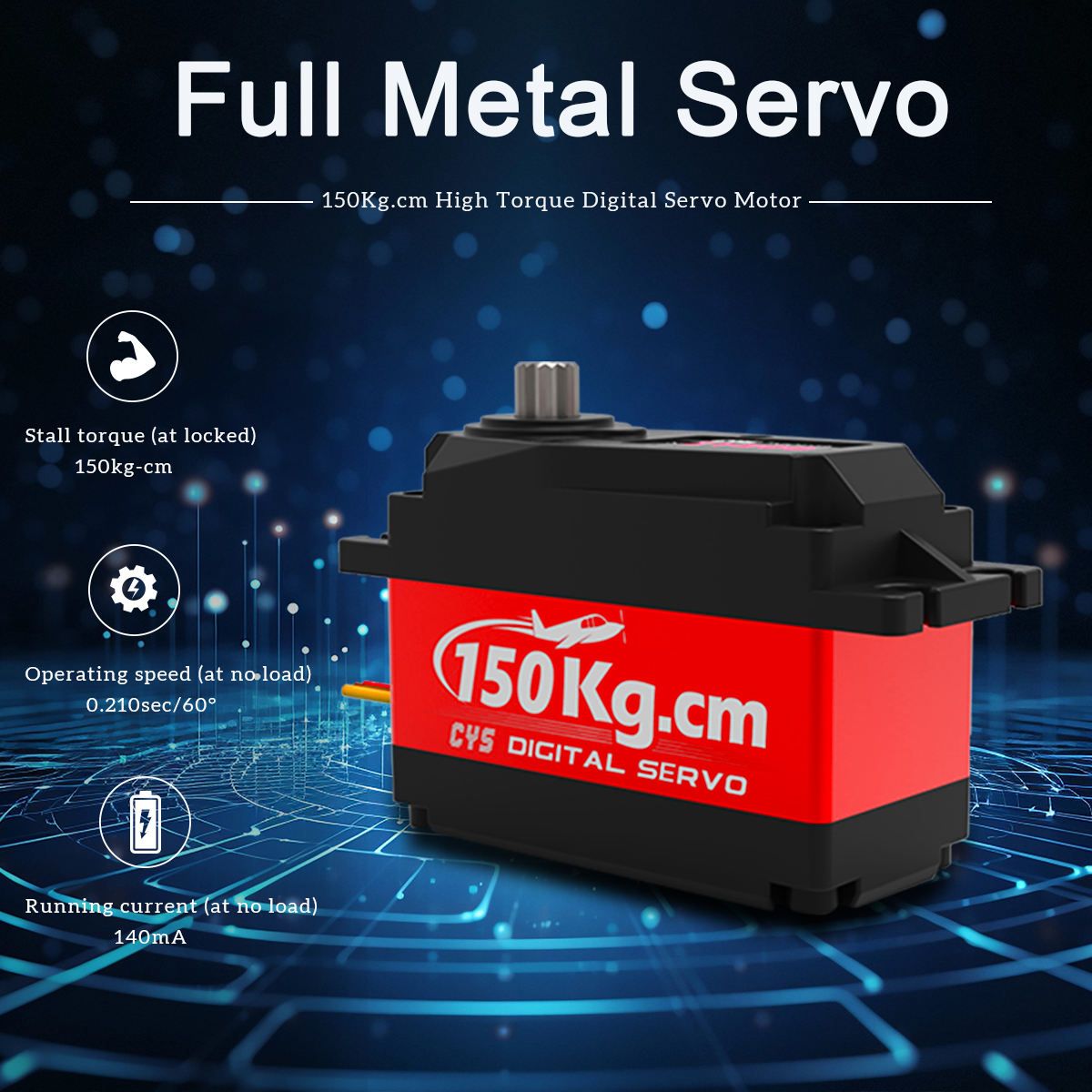 large torque CYS-S1500-01 Factory 1/10 Aluminum Remote Control Iron Core Boat High Safety Digital Servo 90KG Torque Metal-Rotor RC Motors Parts