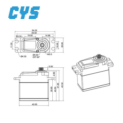 Helicopter Servo CYS-S2820-02 Waterproof 20KG Stall Torque MG995 Digital Coreless Full Metal Gear Servo Motor for RC Car