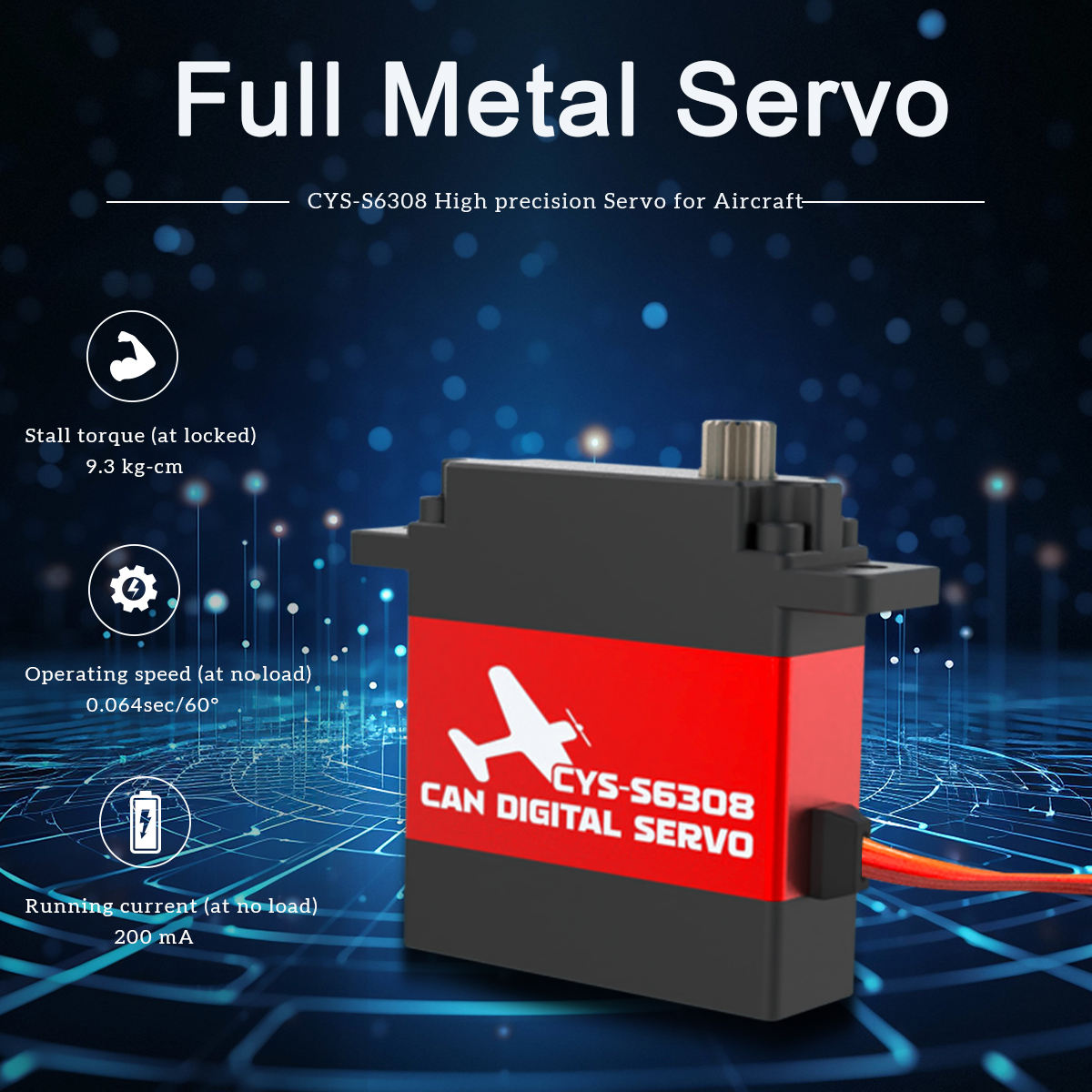 CAN bus high-torque servo CYS-S6308 9KG Full Metal Case Coreless Motor Servo Waterproof Steel Gear Bus CAN Protocol Compatible RC Airplanes Parts Accs"