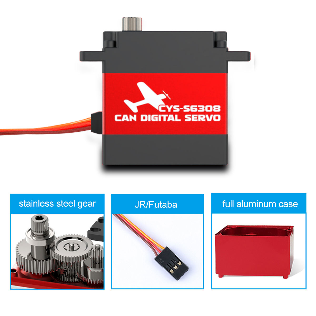 CAN bus high-torque servo CYS-S6308 9KG Full Metal Case Coreless Motor Servo Waterproof Steel Gear Bus CAN Protocol Compatible RC Airplanes Parts Accs"