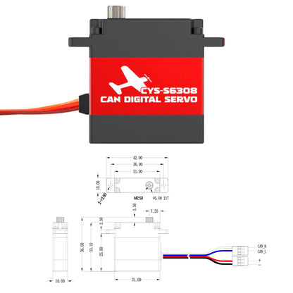 CAN bus high-torque servo CYS-S6308 9KG Full Metal Case Coreless Motor Servo Waterproof Steel Gear Bus CAN Protocol Compatible RC Airplanes Parts Accs"