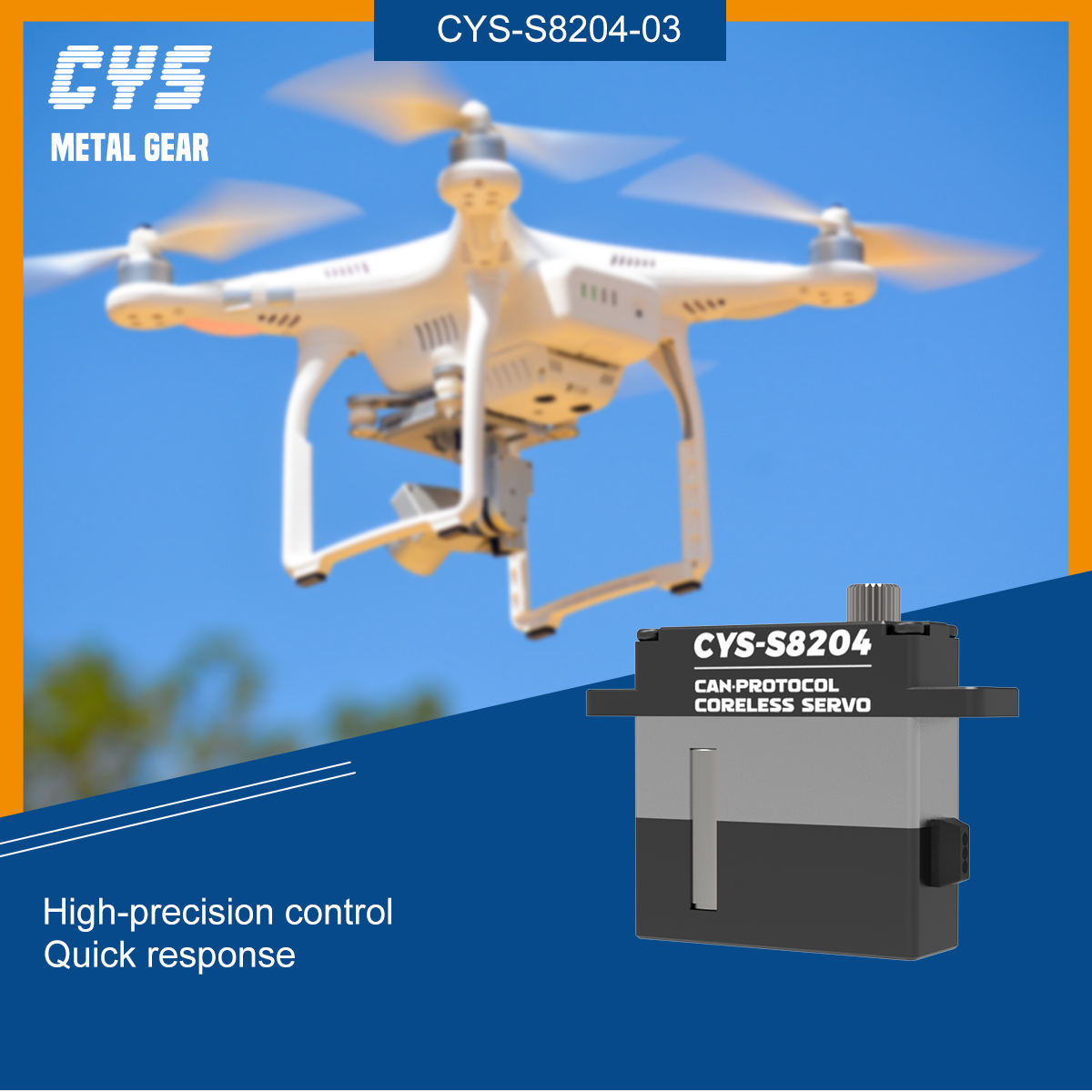CAN bus high-torque servo CYS-8204-03 10kg Full Metal Case Coreless Digital Servo Wing Motor 25t Can Protocol for RC Airplane Boat Parts Accessories