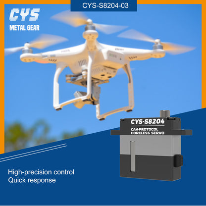 CAN bus high-torque servo CYS-8204-03 10kg Full Metal Case Coreless Digital Servo Wing Motor 25t Can Protocol for RC Airplane Boat Parts Accessories