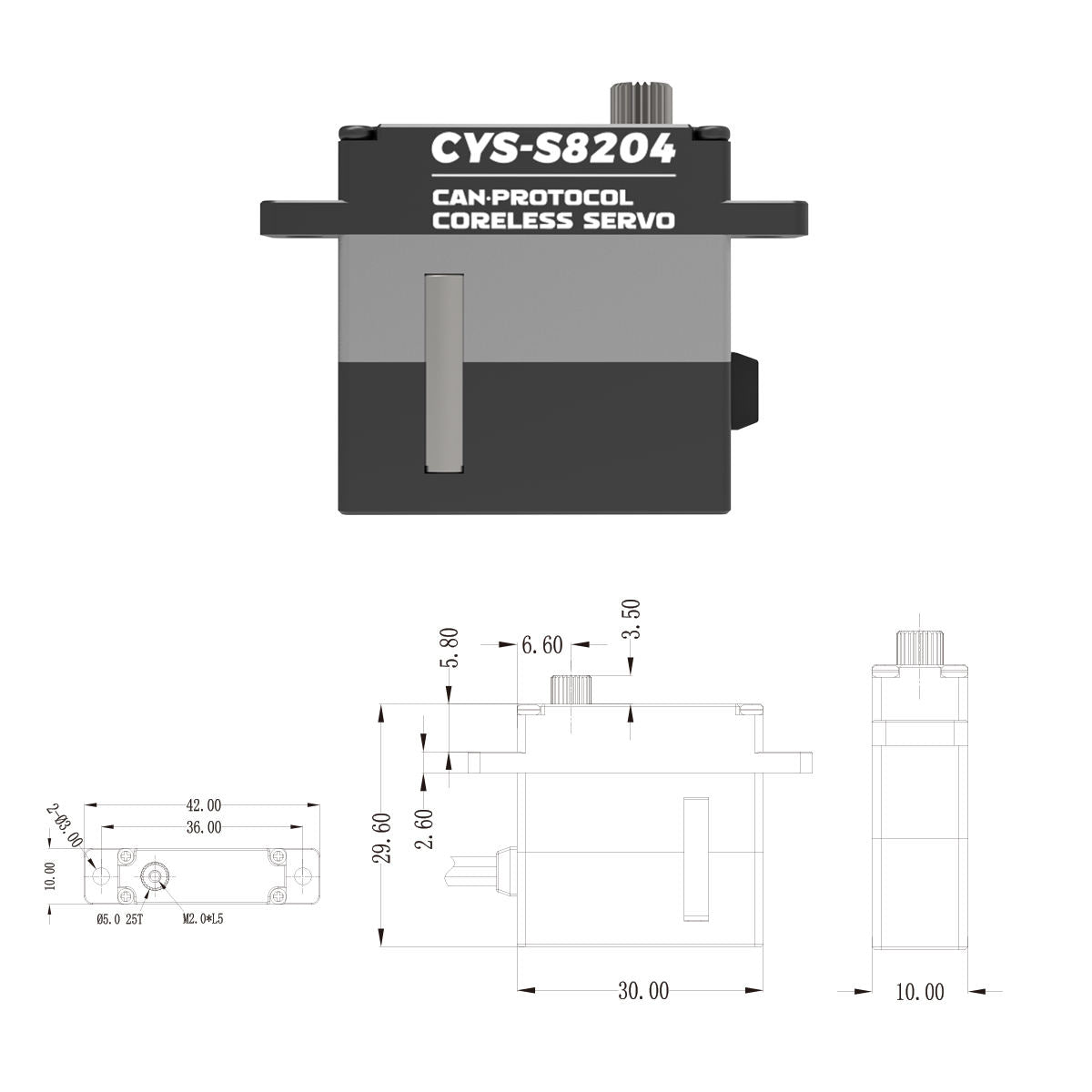 CAN bus high-torque servo CYS-8204-03 10kg Full Metal Case Coreless Digital Servo Wing Motor 25t Can Protocol for RC Airplane Boat Parts Accessories