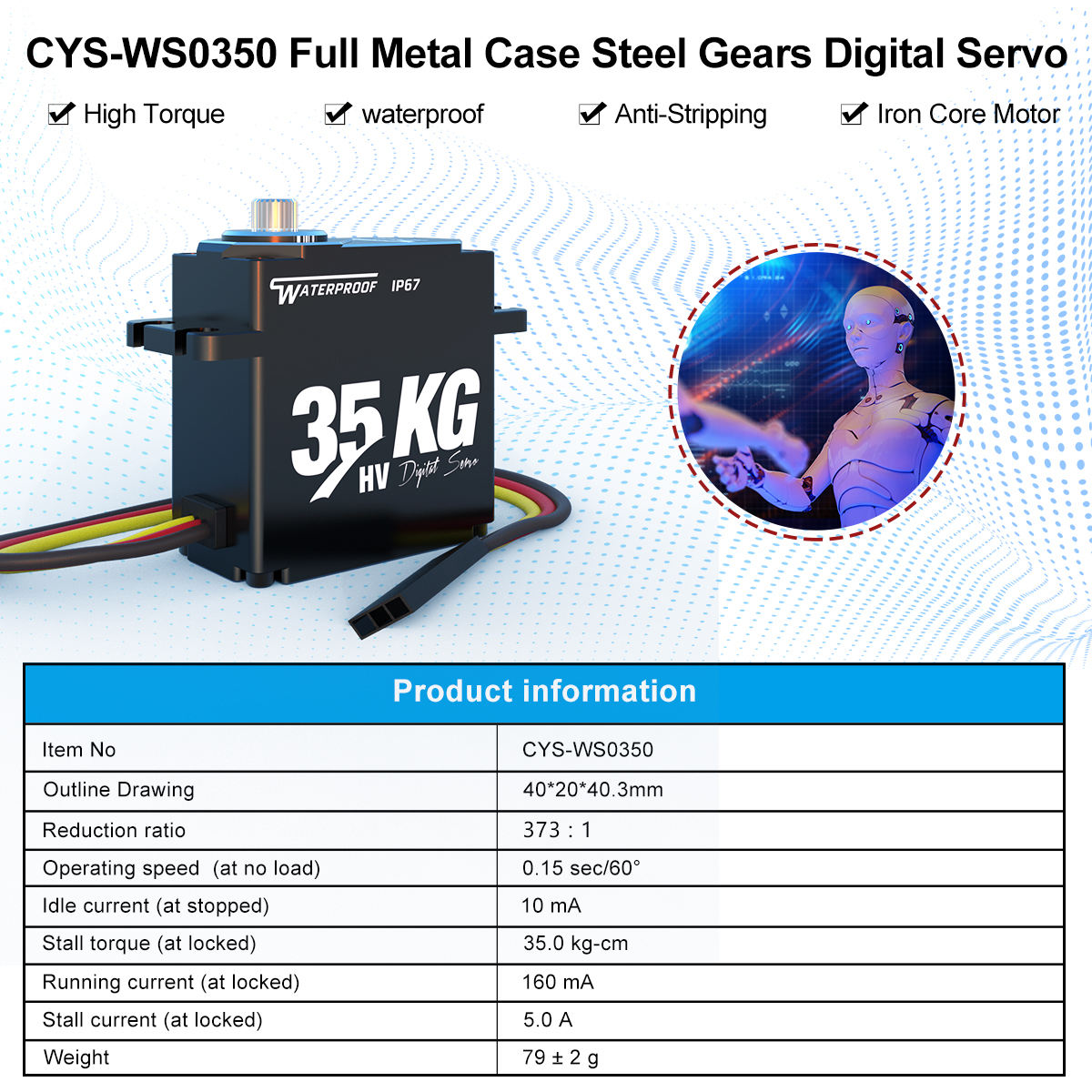 large torque CYS-W0350 35KG Full Metal Case Iron Core Motor Servo for RC Boat Car Waterproof Servos Hobby Steel for Airplane RC Parts Accs"