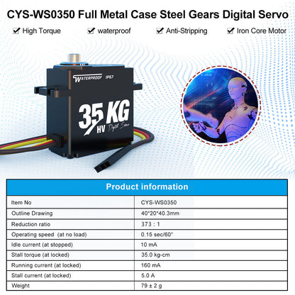 large torque CYS-W0350 35KG Full Metal Case Iron Core Motor Servo for RC Boat Car Waterproof Servos Hobby Steel for Airplane RC Parts Accs"