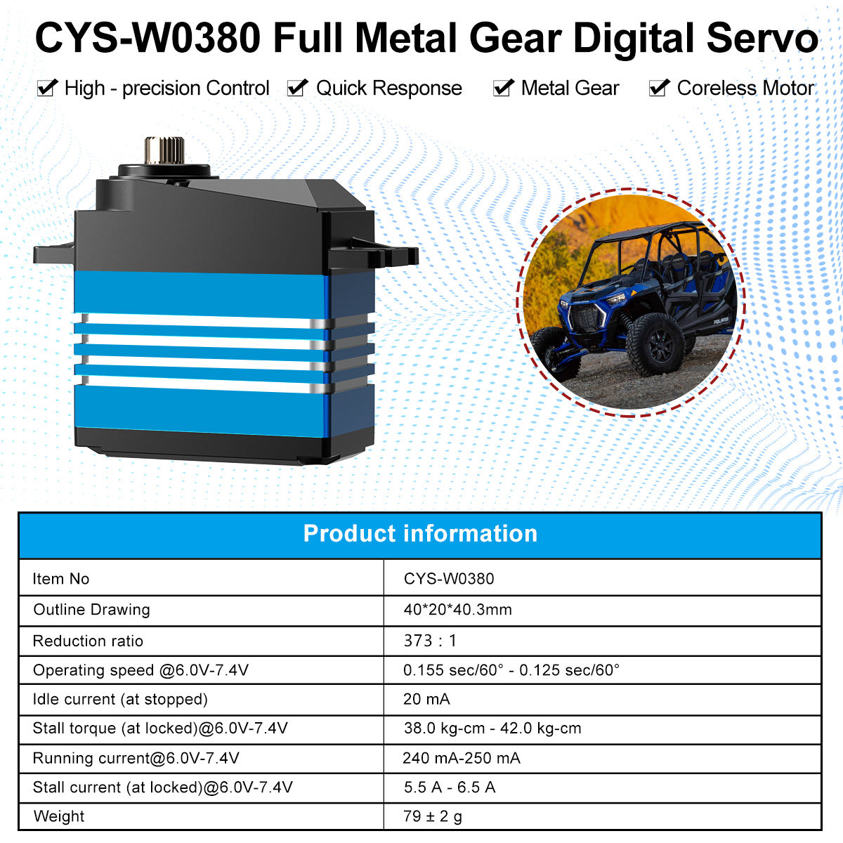 Large Torque CYS-W0380 70KG Aluminum Coreless Waterproof Metal Gear Servos New Product for RC Car & Airplane Toy Parts Coreless Middle Case