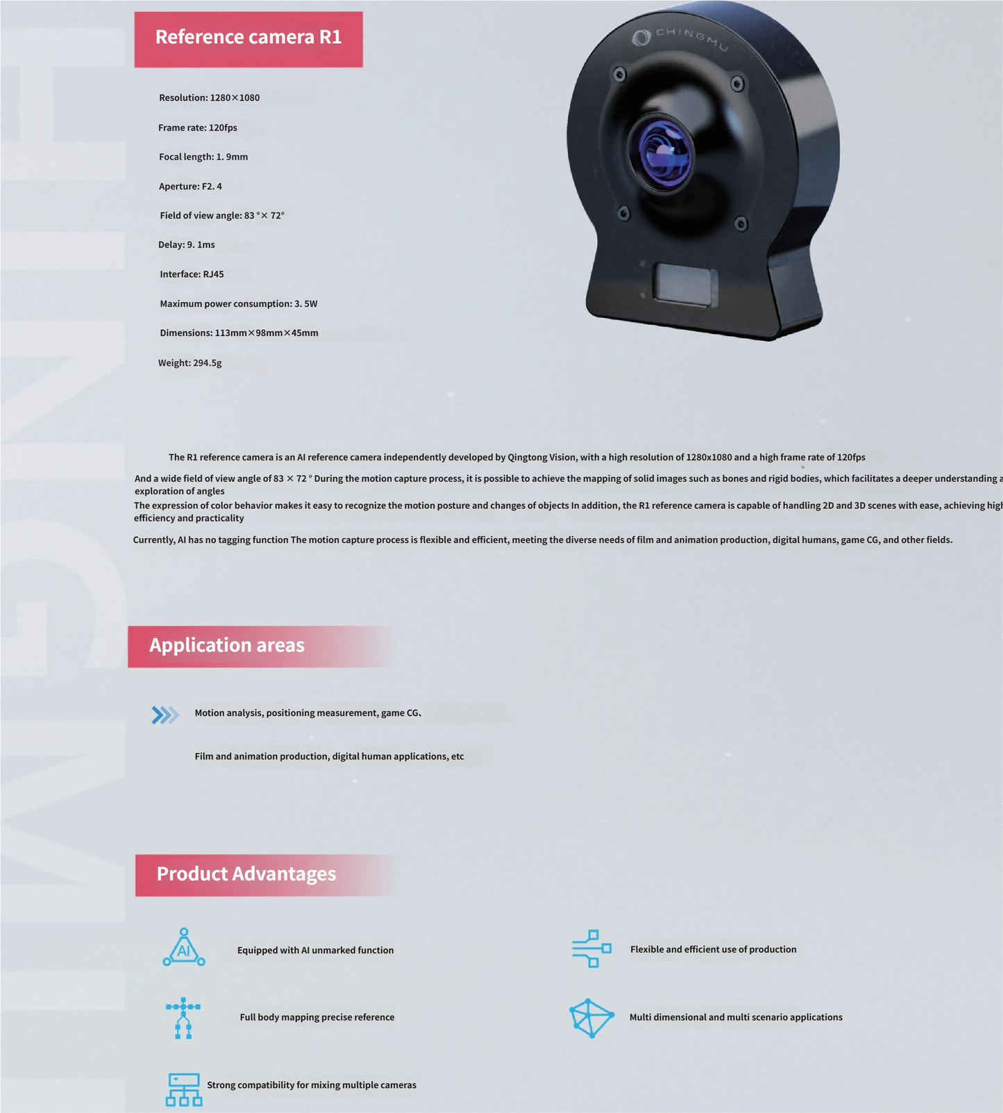 R1 AI Reference Camera for Motion Capture and Robot Motion Analysis