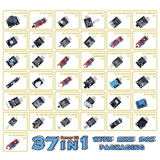 Tscinbuny ZYA0010 Starter Kit – 37-in-1 DIY Sensor Modules Learning Set for Arduino Electronics & STEM Education Projects