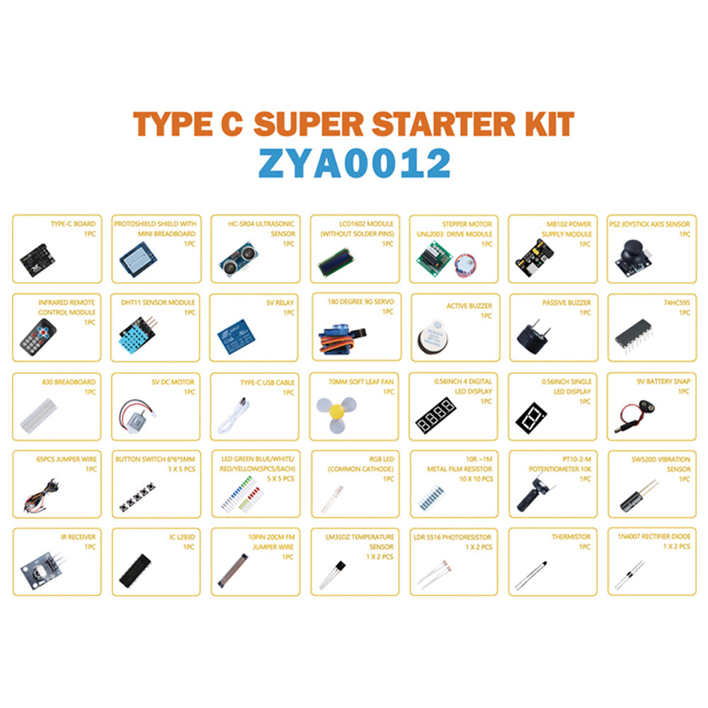 Tscinbuny ZYA0012 Starter Kit – Basic DIY Electronics Project Set with Sensors & Step-by-Step PDF Tutorial for Arduino Programming