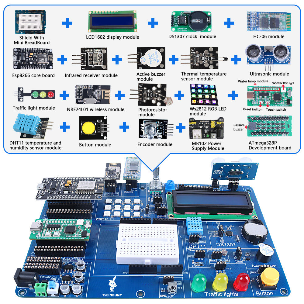 Tscinbuny ZYA0031 Starter Kit for IoT Programming – C/C++ Training Set with NANO, ESP8266, ESP32 & AVR Development Boards (PDF Tutorial Included)