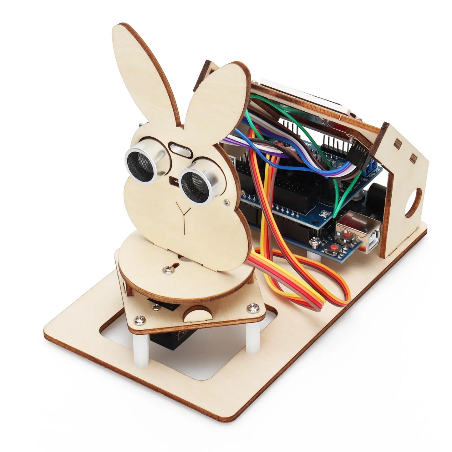 Tscinbuny ZYA0194 Starter Kit with Ultrasonic Radar & LCD Display – DIY Wooden Programmable STEM Robot Kit for School Education