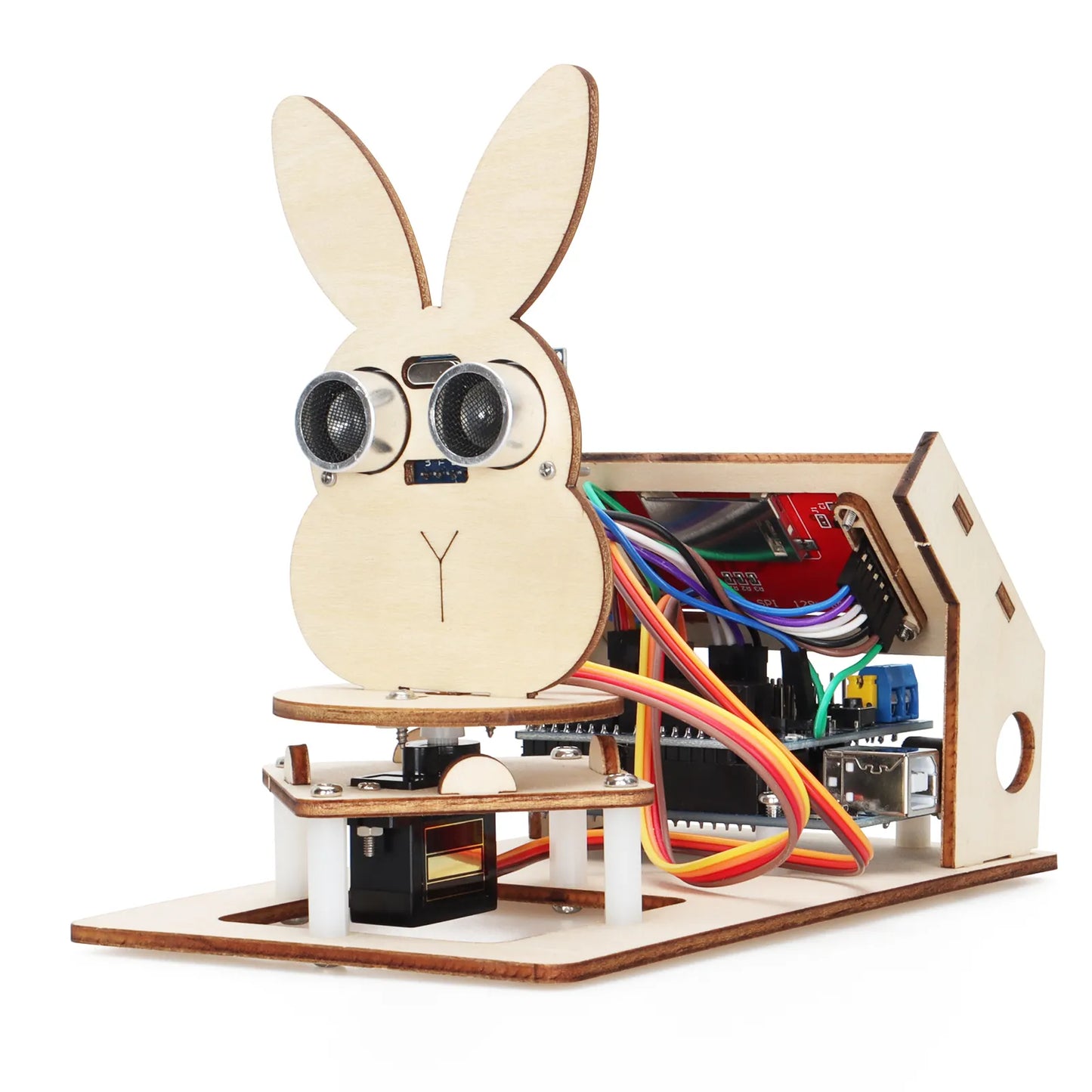 Tscinbuny ZYA0194 Starter Kit with Ultrasonic Radar & LCD Display – DIY Wooden Programmable STEM Robot Kit for School Education