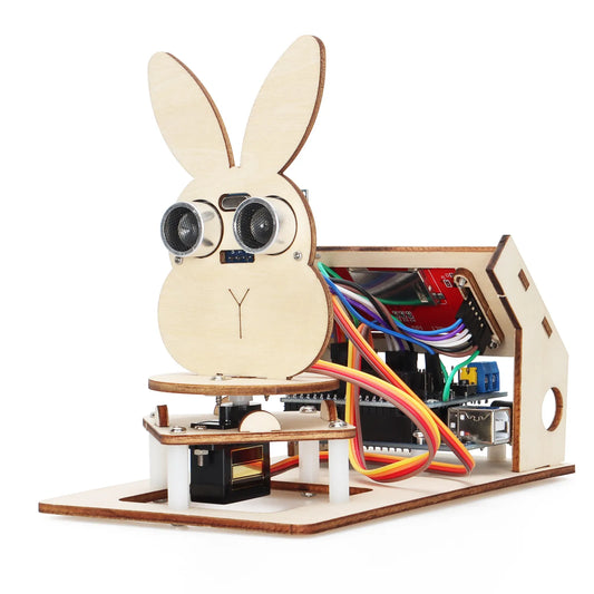 Tscinbuny ZYA0194 Starter Kit with Ultrasonic Radar & LCD Display – DIY Wooden Programmable STEM Robot Kit for School Education