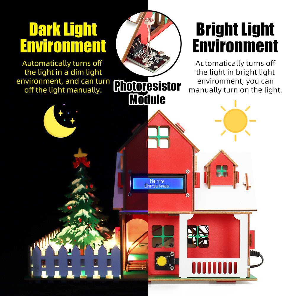 Tscinbuny ZYA0210 Christmas Starter Kit – DIY Wooden Smart Christmas House with LED Lights & Arduino-Compatible Programming for STEM Education and Gifts