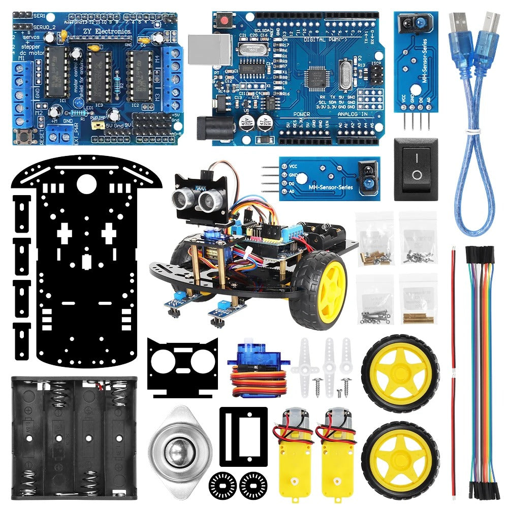 Tscinbuny ZYC0002 Smart Robot Car Kit with 2WD Drive System – Multi-Function Ultrasonic Obstacle Avoidance & Line Tracking Robot for Arduino Education