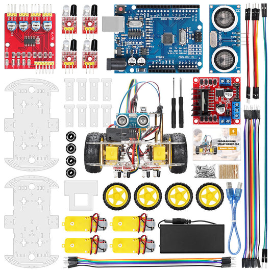 Tscinbuny ZYC0041 Smart Robot Car Kit with 4-Way Line Tracking & Obstacle Avoidance – Automation & Electronics Robotics Project for Arduino Programming