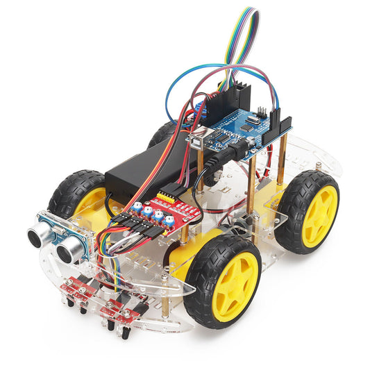 Tscinbuny ZYC0041 Smart Robot Car Kit with 4-Way Line Tracking & Obstacle Avoidance – Automation & Electronics Robotics Project for Arduino Programming