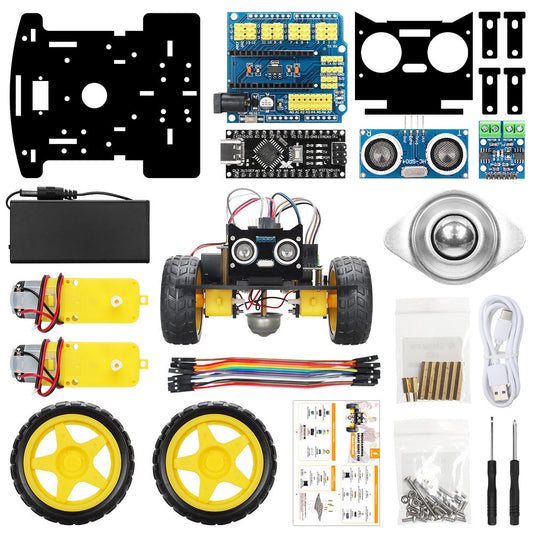 Tscinbuny ZYC0055 Smart Robot Car Kit with 2WD Ultrasonic Obstacle Avoidance – Factory Open-Source Programmable Starter Kit for Arduino Learning