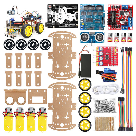Tscinbuny ZYC0068 Smart Robot Car Kit with Double-Layer Chassis – Ultrasonic Obstacle Avoidance & Line Tracking Development Board Robot for Kids & ArduIDE Learning