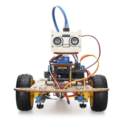 Tscinbuny ZYC0081 Smart Robot Car Kit with Ultrasonic Obstacle Avoidance – Wooden Painting & Drawing Art Educational Robotics Starter Kit