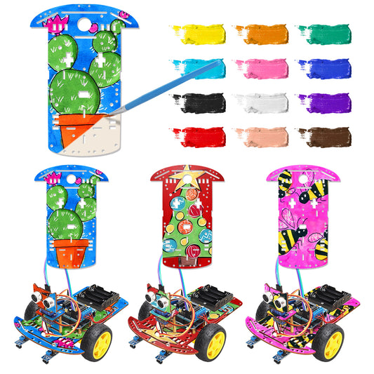 Tscinbuny ZYC0081 Smart Robot Car Kit with Ultrasonic Obstacle Avoidance – Wooden Painting & Drawing Art Educational Robotics Starter Kit