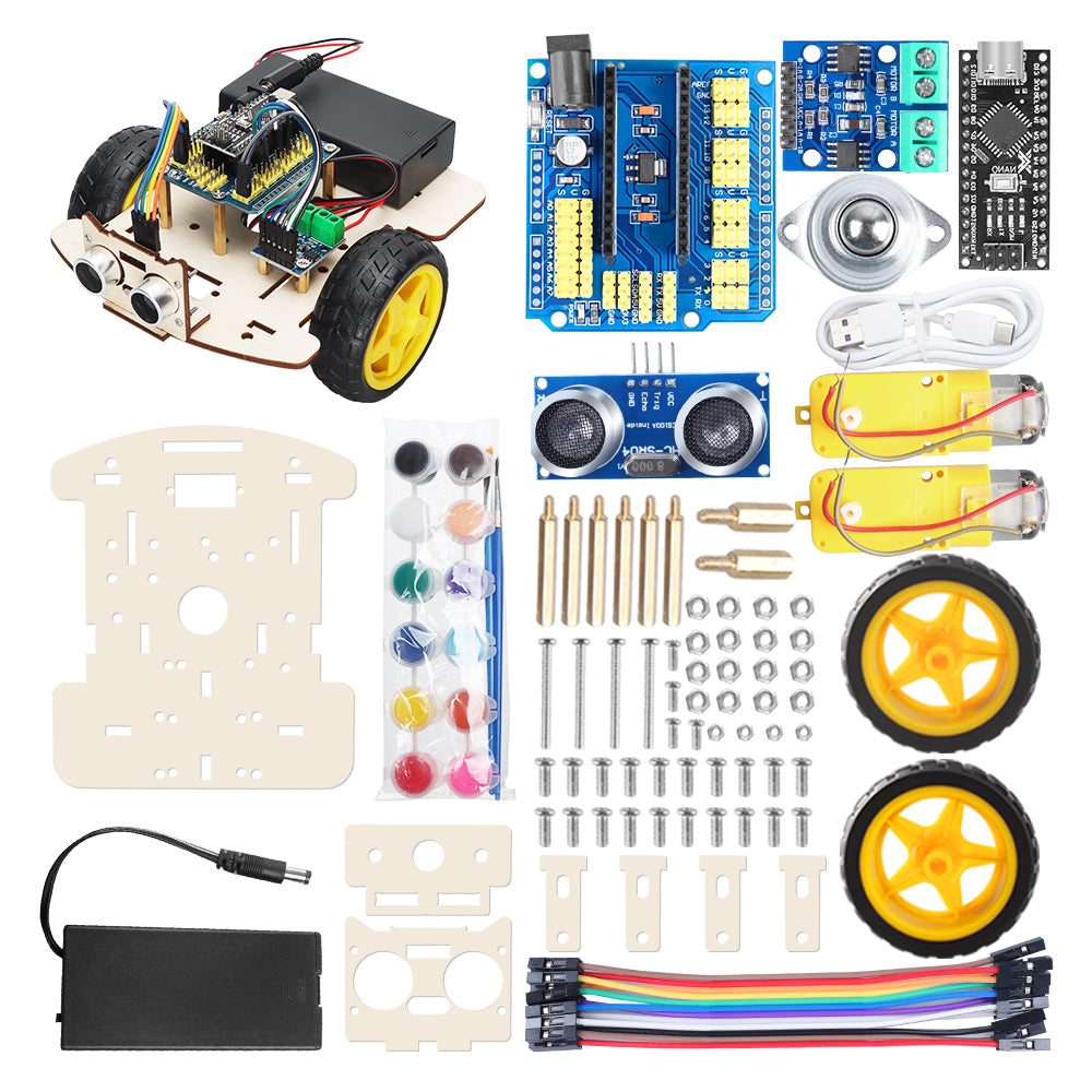 Tscinbuny ZYC0082 Smart Robot Car Kit with 2WD Wooden Chassis – Open-Source DIY STEM Drawing Robot for ArduIDE Education & Maker Projects