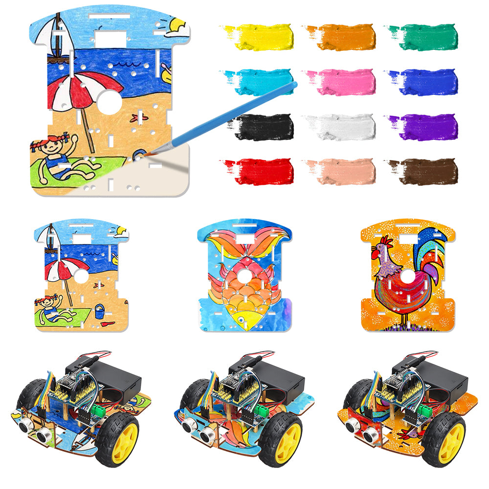 Tscinbuny ZYC0082 Smart Robot Car Kit with 2WD Wooden Chassis – Open-Source DIY STEM Drawing Robot for ArduIDE Education & Maker Projects