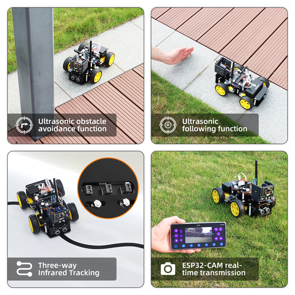 Tscinbuny ZYC0114 Smart Robot Car Kit with 4WD Ackermann Steering & ESP32 Camera – WiFi Programmable Electronics Learning Robot for Arduino Projects