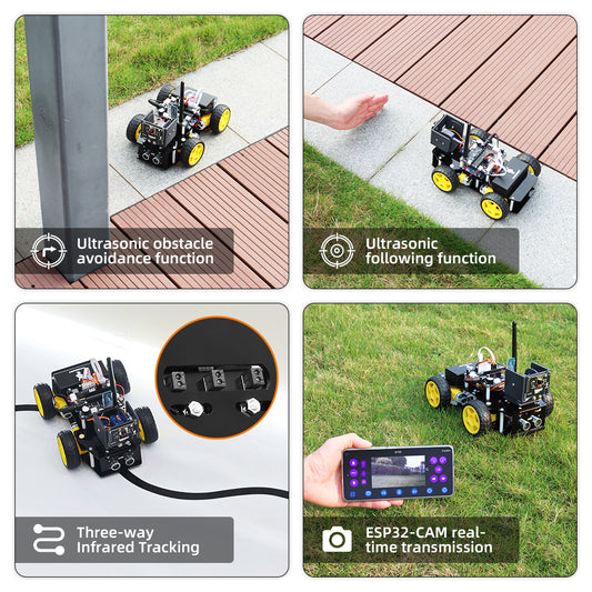 Tscinbuny ZYC0114 Smart Robot Car Kit with 4WD Ackermann Steering & ESP32 Camera – WiFi Programmable Electronics Learning Robot for Arduino Projects