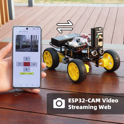 Tscinbuny ZYC0115 Smart Robot Car Kit with ESP32-CAM & Ultrasonic Sensors – 4WD WiFi Programmable Educational Robotics Starter Kit for Arduino Learning