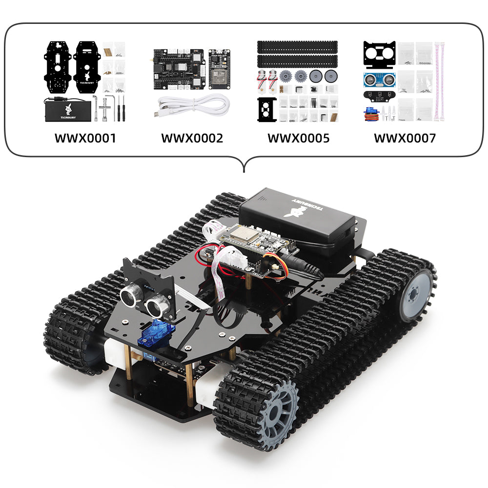 Tscinbuny ZYC0201 Smart Robot Car Kit with Crawler Wheels & Basic Functions – ESP32-WROOM32 Development Board Robot for Arduino Education Projects
